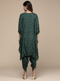 KSUT Women Green Pure Muslin Sequins And Beads Embellished Kaftan Kurta Apired  With Dhoti Pants