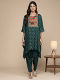 KSUT Women Green Pure Muslin Sequins And Beads Embellished Kaftan Kurta Apired  With Dhoti Pants