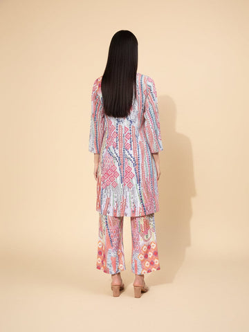 KSUT Women Multi Colour Abstract Printed Angrakha Style Kurta Paired With Tonal Printed Bottom