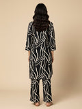 KSUT Women Black & White Abstract Printed Straight Kurta Paired With Tonal Printed Bottom