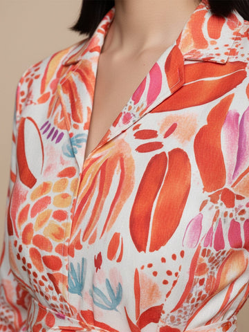 KSUT Women Rust Abstract Printed Top Paired With Tonal Printed Bottom