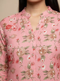 KSUT Women Pink Floral Printed Straight Kurta Paired With Tonal Printed Bottom