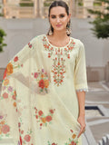 Varanga Women Floral Motif Thread Embroidered Yoke Kurta with Trouser & Dupatta
