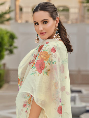 Varanga Women Floral Motif Thread Embroidered Yoke Kurta with Trouser & Dupatta