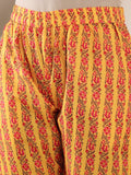 KSUT Mustard And Pink Floral Printed V Neck Kaftan Trouser Set