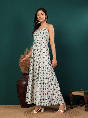 Varanga Women Off-White Spaghetti- Strap A-Line Dress
