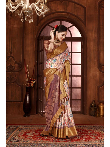 Ethnic Motifs Zari Woven Design Banarasi Saree