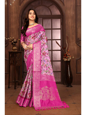 Ethnic Motifs Zari Woven Design Banarasi Saree