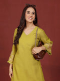 Varanga Women Floral Motif Embroidered Flared Sleeve V Neck Kurta with Trouser