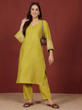 Varanga Women Floral Motif Embroidered Flared Sleeve V Neck Kurta with Trouser