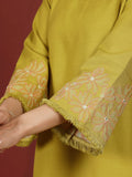 Varanga Women Floral Motif Embroidered Flared Sleeve V Neck Kurta with Trouser