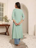 Varanga Sea Green And Gold Toned Ethnic Motifs Embellished Gotta Patti Crepe Kurta