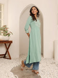 Varanga Sea Green And Gold Toned Ethnic Motifs Embellished Gotta Patti Crepe Kurta