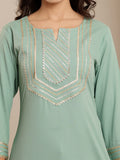 Varanga Sea Green And Gold Toned Ethnic Motifs Embellished Gotta Patti Crepe Kurta