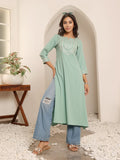 Varanga Sea Green And Gold Toned Ethnic Motifs Embellished Gotta Patti Crepe Kurta