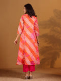 Fushia Bhandhani Printed Anarkali Kurta Paired With Bottom And Dupatta