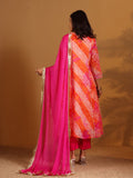 Fushia Bhandhani Printed Anarkali Kurta Paired With Bottom And Dupatta