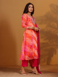 Fushia Bhandhani Printed Anarkali Kurta Paired With Bottom And Dupatta