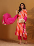 Fushia Bhandhani Printed Anarkali Kurta Paired With Bottom And Dupatta