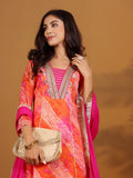 Fushia Bhandhani Printed Anarkali Kurta Paired With Bottom And Dupatta