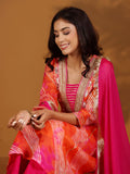 Fushia Bhandhani Printed Anarkali Kurta Paired With Bottom And Dupatta