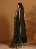 Varanga Women Olive Green Lace Embellished Sleeveless Straight Kurta Paired With Tonal Plazzo And Dupatta