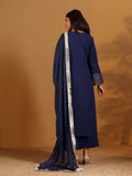 Varanga Women Navy Blue Solid V-Neck Embellished With Gota Straight Kurta Paired With Tonal Bottom And Dupatta