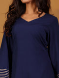 Varanga Women Navy Blue Solid V-Neck Embellished With Gota Straight Kurta Paired With Tonal Bottom And Dupatta