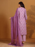 Ethnic Floral Printed straight Kurta Paired With Tonal Printed Bottom And Dupatta