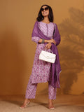 Ethnic Floral Printed straight Kurta Paired With Tonal Printed Bottom And Dupatta