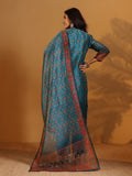 Varanga Women Patola Printed Teal Beige Mandrin Collar Straight Kurta With Solid Bottom And Printed Dupatta