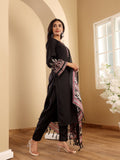 Varanga Women Black Embroidered Kurta Paired With Tonal Bottom And Printed  Bhaghalpuri Dupatta