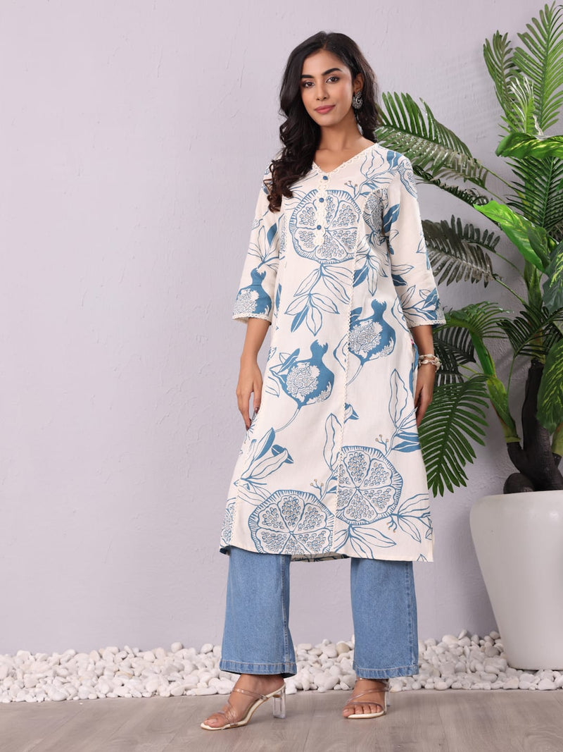 Varanga Women Bold Tropical Printed Cotton Flex Kurta