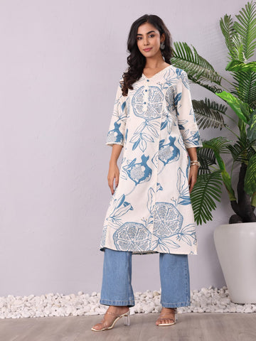 Varanga Women Bold Tropical Printed Cotton Flex Kurta