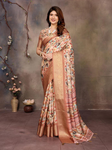 Ethnic Motifs Zari Woven Design Banarasi Saree
