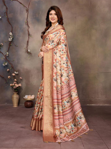Ethnic Motifs Zari Woven Design Banarasi Saree