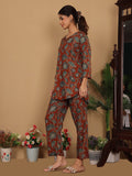 Varanga Women Rust Floral Foil Printed Co-Ord Set