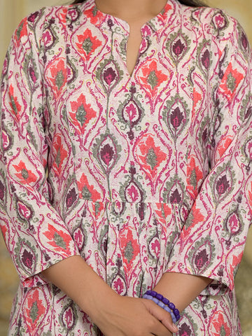 Varanga Women Yellow Floral Printed Round Neck Straight Kurta