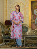 Varanga Women Lavender Floral Printed V-Neck Straight Kurta With Three Quarter Bell Sleeves