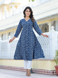 Varanga Women Blue Bandhani Printed Angrakha Kurta