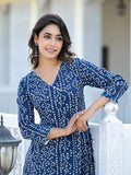 Varanga Women Blue Bandhani Printed Angrakha Kurta