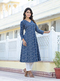 Varanga Women Blue Bandhani Printed Angrakha Kurta