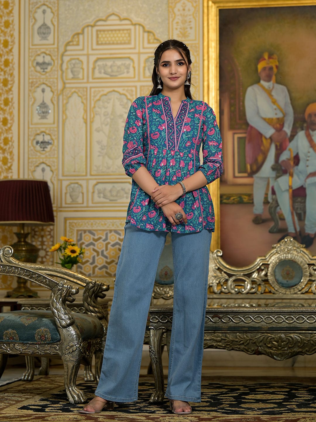 Female Short Kurta Jeans Girls Kurti Over Jeans Short Kurti