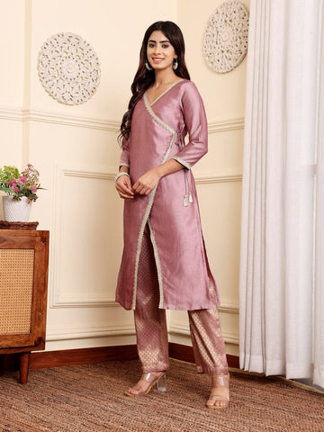 Varanga Women Zari Lace Detailed Angrakha Kurta Paired With Brocade Trouser