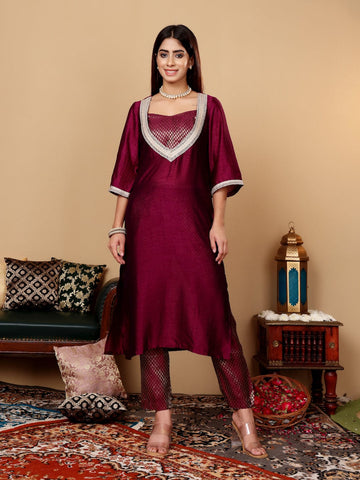 Varanga Women Zari Lace Detailed Kurta With Brocade Trouser And Bustier Top.