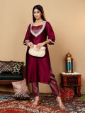 Varanga Women Zari Lace Detailed Kurta With Brocade Trouser And Bustier Top.