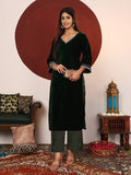 Varanga Women Flared Sleeve Velvet Kurta With Brocade Trousers