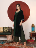 Varanga Women Flared Sleeve Velvet Kurta With Brocade Trousers