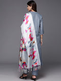 Varanga Women Grey Straight Kurta With Tonal Bottom & Printed Bhaghalpuri Dupatta