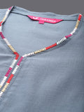Varanga Women Grey Straight Kurta With Tonal Bottom & Printed Bhaghalpuri Dupatta